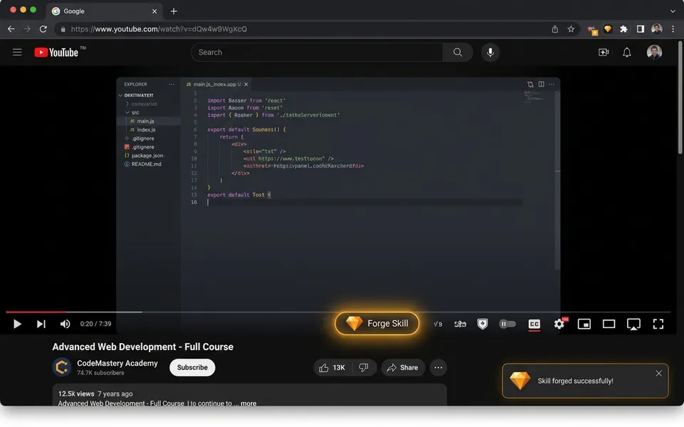 Forge Skill button on a YouTube video